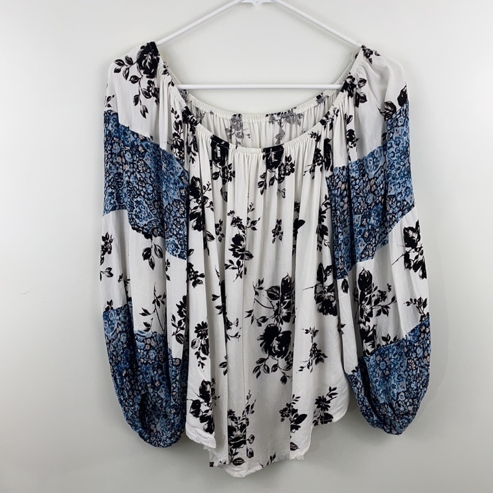Entro Multi Print Off Shoulder Balloon Sleeve Blouse
